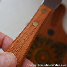 Load image into Gallery viewer, 1960s DANISH TEAK Vintage Cheese or Chopping Board with Ceramic Tile &amp; Orirignal Cheese Knife
