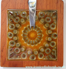 Load image into Gallery viewer, 1960s DANISH TEAK Vintage Cheese or Chopping Board with Ceramic Tile &amp; Orirignal Cheese Knife
