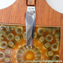 Load image into Gallery viewer, 1960s DANISH TEAK Vintage Cheese or Chopping Board with Ceramic Tile &amp; Orirignal Cheese Knife
