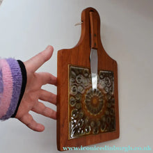 Load image into Gallery viewer, 1960s DANISH TEAK Vintage Cheese or Chopping Board with Ceramic Tile &amp; Orirignal Cheese Knife
