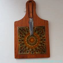 Load image into Gallery viewer, 1960s DANISH TEAK Vintage Cheese or Chopping Board with Ceramic Tile &amp; Orirignal Cheese Knife
