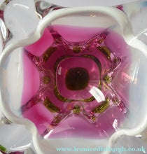 Load image into Gallery viewer, Josef HOSPODKA / Chribska; Czechoslovakia. Vintage 1960s Bowl with Green and Cranberry Colours Cased in Clear - with white rim 
