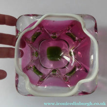 Load image into Gallery viewer, Josef HOSPODKA / Chribska; Czechoslovakia. Vintage 1960s Bowl with Green and Cranberry Colours Cased in Clear - with white rim 
