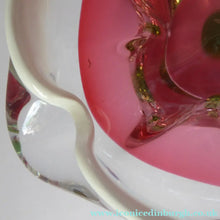 Load image into Gallery viewer, Josef HOSPODKA / Chribska; Czechoslovakia. Vintage 1960s Bowl with Green and Cranberry Colours Cased in Clear - with white rim 
