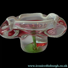 Load image into Gallery viewer, Josef HOSPODKA / Chribska; Czechoslovakia. Vintage 1960s Bowl with Green and Cranberry Colours Cased in Clear - with white rim 
