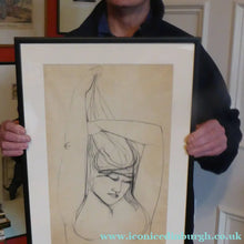 Load image into Gallery viewer, 1960s Nigel Lambourne Black Chalk Nude Study Drawing
