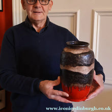 Load image into Gallery viewer, 1960s Dumler &amp; Breiden West German Vase. Attractive Red Beige and Black Lava Glazes - European Ceramics

