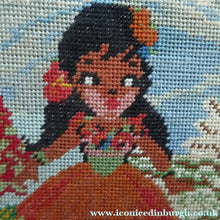 Load image into Gallery viewer, Vintage NURSERY PICTURE. Embroidery Panel Showing a Little French Sailor Meeting a Wee Hula Girl; 1960s
