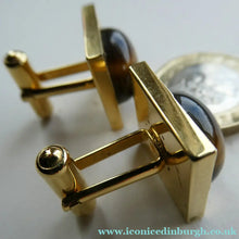 Load image into Gallery viewer, 1960s 1970s Brutalist Gold Tone Cufflinks with Tigers Eye Inclusion
