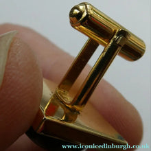 Load image into Gallery viewer, 1960s 1970s Brutalist Gold Tone Cufflinks with Tigers Eye Inclusion
