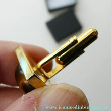 Load image into Gallery viewer, 1960s 1970s Brutalist Gold Tone Cufflinks with Tigers Eye Inclusion
