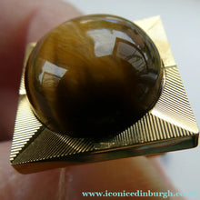 Load image into Gallery viewer, 1960s 1970s Brutalist Gold Tone Cufflinks with Tigers Eye Inclusion
