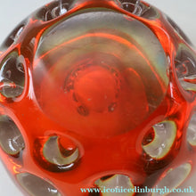 Load image into Gallery viewer, FERRO GALLIANO: 1960s MURANO Chunky Glass Bowl. Vintage Sommerso Geode Red, Yellow and Clear Glass with Dimples
