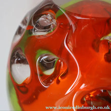 Load image into Gallery viewer, FERRO GALLIANO: 1960s MURANO Chunky Glass Bowl. Vintage Sommerso Geode Red, Yellow and Clear Glass with Dimples
