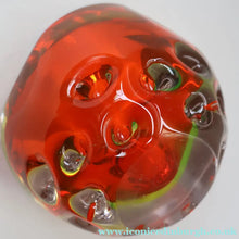 Load image into Gallery viewer, FERRO GALLIANO: 1960s MURANO Chunky Glass Bowl. Vintage Sommerso Geode Red, Yellow and Clear Glass with Dimples
