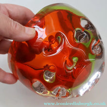 Load image into Gallery viewer, FERRO GALLIANO: 1960s MURANO Chunky Glass Bowl. Vintage Sommerso Geode Red, Yellow and Clear Glass with Dimples
