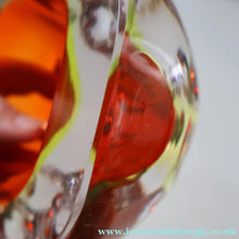Load image into Gallery viewer, FERRO GALLIANO: 1960s MURANO Chunky Glass Bowl. Vintage Sommerso Geode Red, Yellow and Clear Glass with Dimples
