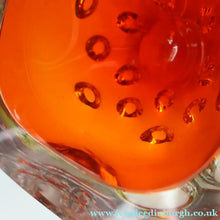 Load image into Gallery viewer, FERRO GALLIANO: 1960s MURANO Chunky Glass Bowl. Vintage Sommerso Geode Red, Yellow and Clear Glass with Dimples
