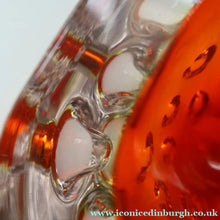 Load image into Gallery viewer, FERRO GALLIANO: 1960s MURANO Chunky Glass Bowl. Vintage Sommerso Geode Red, Yellow and Clear Glass with Dimples
