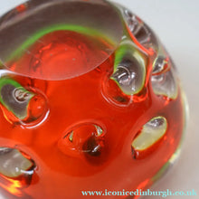 Load image into Gallery viewer, FERRO GALLIANO: 1960s MURANO Chunky Glass Bowl. Vintage Sommerso Geode Red, Yellow and Clear Glass with Dimples
