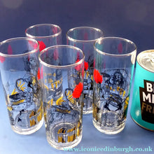 Load image into Gallery viewer, Five 1960s RAVENSHEAD Slim Jim Drinking Glasses. Little Miss Muffet Design by Alexander Hardie-Williamson

