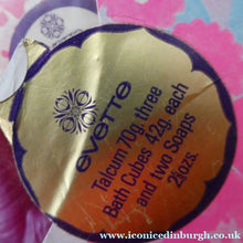 Load image into Gallery viewer, Vintage 1960s FLOWER POWER Cosmetics. 1960s No.23 by Evette. Powder, Soaps and Bath Cubes 
