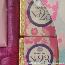 Load image into Gallery viewer, Vintage 1960s FLOWER POWER Cosmetics. 1960s No.23 by Evette. Powder, Soaps and Bath Cubes 
