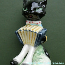 Load image into Gallery viewer, Fabulous &amp; Cute. 1960s Goebel Figurine of a Little Comical Black Cat Playing an Accordion. Designed by Albert Staehle
