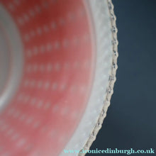 Load image into Gallery viewer, Vintage 1960s Glass Lamp Shade. White Glass with Printed Red Polka Dot Pattern
