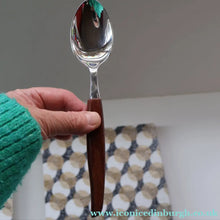 Load image into Gallery viewer, Vintage 1960s GLOSSWOOD Cutlery. Stainless Steel Dessert Spoons with Teak Effect Handles. Original Retail Box
