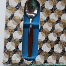 Load image into Gallery viewer, Vintage 1960s GLOSSWOOD Cutlery. Stainless Steel Dessert Spoons with Teak Effect Handles. Original Retail Box
