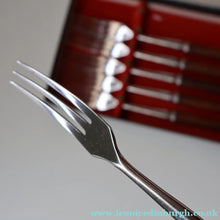 Load image into Gallery viewer, Vintage 1960s Hankyu JAPANESE Cutlery. Stainless Steel Very Long Forks with Teak Handles. Original Retail Box
