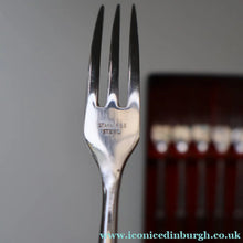 Load image into Gallery viewer, Vintage 1960s Hankyu JAPANESE Cutlery. Stainless Steel Very Long Forks with Teak Handles. Original Retail Box
