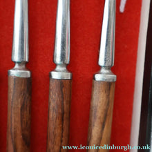 Load image into Gallery viewer, Vintage 1960s Hankyu JAPANESE Cutlery. Stainless Steel Very Long Forks with Teak Handles. Original Retail Box

