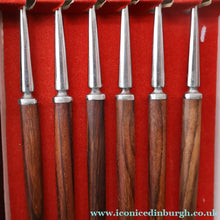 Load image into Gallery viewer, Vintage 1960s Hankyu JAPANESE Cutlery. Stainless Steel Very Long Forks with Teak Handles. Original Retail Box
