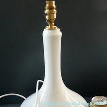 Load image into Gallery viewer, 1960s HOLMEGAARD Glass Lamp (RE-WIRED) with Brass Neck Fitting. Ice White Coloured Glass. 14 1/2 inches tall
