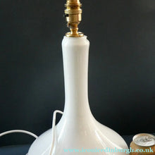 Load image into Gallery viewer, 1960s HOLMEGAARD Glass Lamp (RE-WIRED) with Brass Neck Fitting. Ice White Coloured Glass. 14 1/2 inches tall
