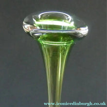 Load image into Gallery viewer, Vintage 1960s SWEDISH Aseda Glass Tall Stem Vases. Green Bo Borgstorm Bone Vase. 12 1/2 inches
