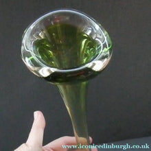 Load image into Gallery viewer, Vintage 1960s SWEDISH Aseda Glass Tall Stem Vases. Green Bo Borgstorm Bone Vase. 12 1/2 inches
