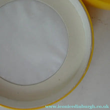 Load image into Gallery viewer, 1960s KIKU Yellow Plastic Dusting Powder Ball. With original fluffy puff and sealed Faberge talcum powder
