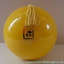 Load image into Gallery viewer, 1960s KIKU Yellow Plastic Dusting Powder Ball. With original fluffy puff and sealed Faberge talcum powder
