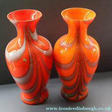 Load image into Gallery viewer, Large Bulbous Italian V.B Opaline ZEBRA Stripe Glass Vase. 13 1/4 inches in height
