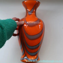 Load image into Gallery viewer, Large Bulbous Italian V.B Opaline ZEBRA Stripe Glass Vase. 13 1/4 inches in height
