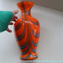 Load image into Gallery viewer, Large Bulbous Italian V.B Opaline ZEBRA Stripe Glass Vase. 13 1/4 inches in height
