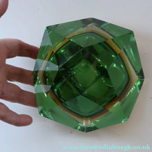Load image into Gallery viewer, Large 1960s MURANO Faceted Glass Bowl. Vintage Sommerso Geode Green, Yellow and Clear Bowl
