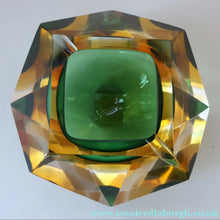 Load image into Gallery viewer, Large 1960s MURANO Faceted Glass Bowl. Vintage Sommerso Geode Green, Yellow and Clear Bowl
