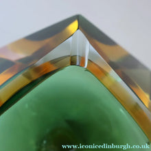 Load image into Gallery viewer, Large 1960s MURANO Faceted Glass Bowl. Vintage Sommerso Geode Green, Yellow and Clear Bowl
