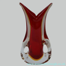 Load image into Gallery viewer, LARGE 1960s Murano SOMMERSO Red and Yellow Cased Glass Vase. Holes to Side. Height 9 3/4 inch
