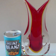 Load image into Gallery viewer, LARGE 1960s Murano SOMMERSO Red and Yellow Cased Glass Vase. Holes to Side. Height 9 3/4 inch
