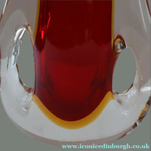 Load image into Gallery viewer, LARGE 1960s Murano SOMMERSO Red and Yellow Cased Glass Vase. Holes to Side. Height 9 3/4 inch
